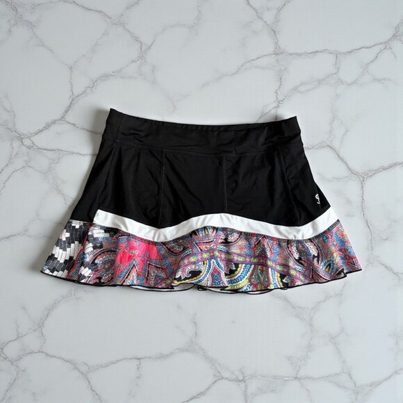 SOFIBELLA Black Ruffle Multicolor Paisley Tennis Pickleball Skort Size Large - Picture 2 of 10